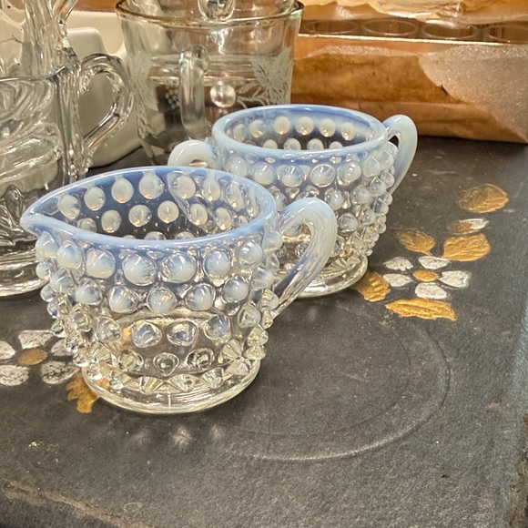 Other - Hobnail Blue Opalescent Glass Creamer and Sugar Set